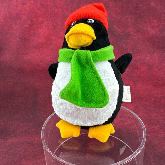 Other - BLACK AND WHITE PENGUIN CHRISTMAS STUFFED PLUSH TOY WITH GREEN SCARF 7"